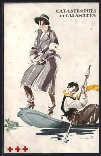 Künstler-AK Croix Rouge de Belgique, Catastrophe et Calamites, Rotes Kreuz