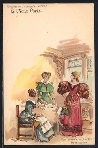 Künstler-AK sign. A. Robida: Le Vieux Paris, Boutiquières du Quartier Renaissance