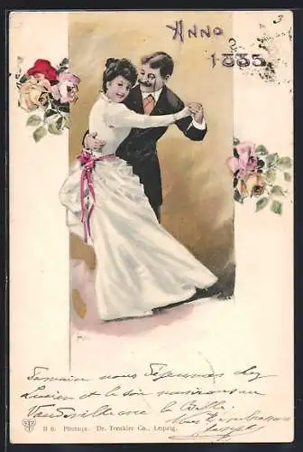 AK Anno 1885, tanzendes Paar
