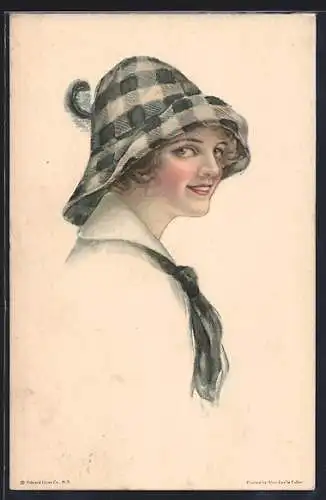 Künstler-AK Alice Luella Fidler: Portrait eines lächelnden Fräuleins mit Hut