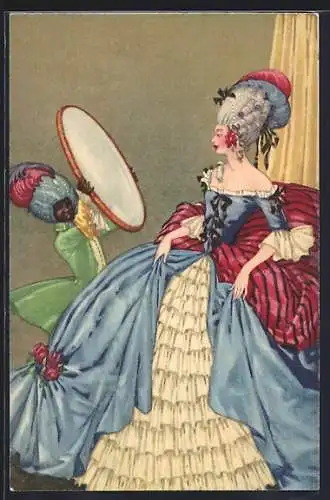 AK Dame mit ihrem afrikanischen Diener, Art Deco