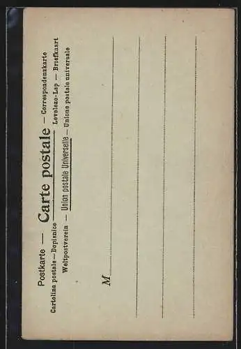 Lithographie Französischer Postebote im Auto, franz. Briefmarke
