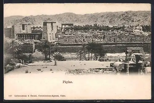 AK Phylae, Blick auf historische Gebäude