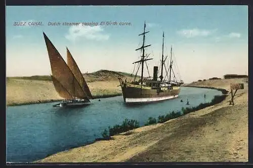 AK Suez Canal, Dutch steamer passing El-Girch curve