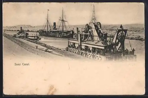 AK Suez Canal, Ortspartie mit Schiffen