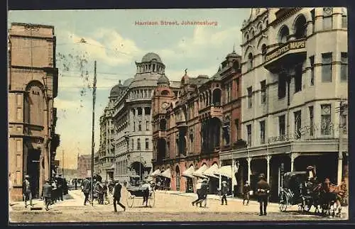AK Johannesburg, Harrison Street with Pedestrians and Horse Carriage