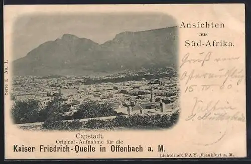 AK Capstadt, Ortsansicht über die Dächer mit Bergpanorama