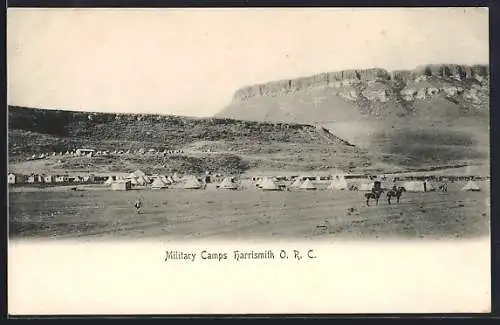 AK Harrismith /O. R. C., Military Camps, Tents and Two Riders on Horseback