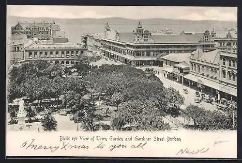 AK Durban, Birds Eye View of Town Garden and Gardiner Street