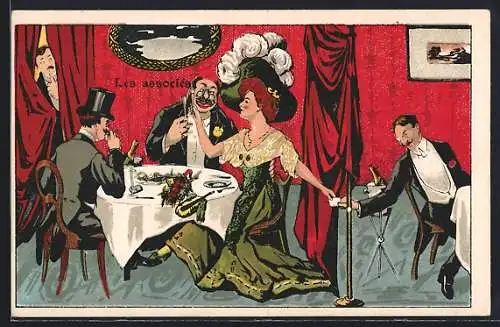 AK Elegante Dame mit Hut trinkt mit einem Herrn Sekt