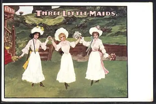 AK Three little Maids, Drei junge Damen mit Hüten