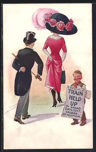 AK Rückenansicht von elegantem Herrn und Dame mit Hut