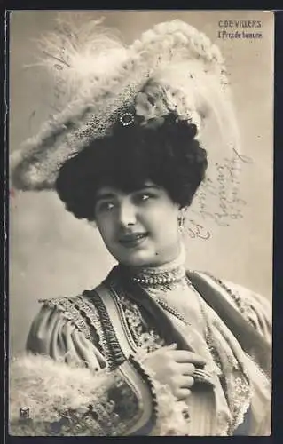AK C. de Villers mit Hut, I. Prix de beauté