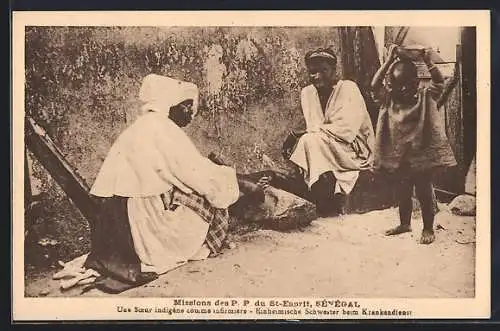 AK Sénégal, Missions des P. P. du St-Esprit, Une Soeur indigène comme infirmiere, afrikanische Volkstypen