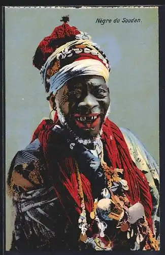 AK Soudan, Afrikaner mit Muschelketten, afrikanische Volkstypen