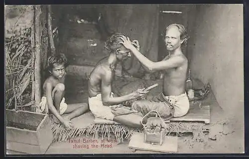 AK Tamil Barber, At work shaving the head
