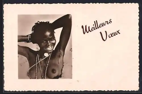 AK Nackte Afrikanerin hebt ihre Arme