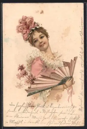AK Junge Dame mit Fächer