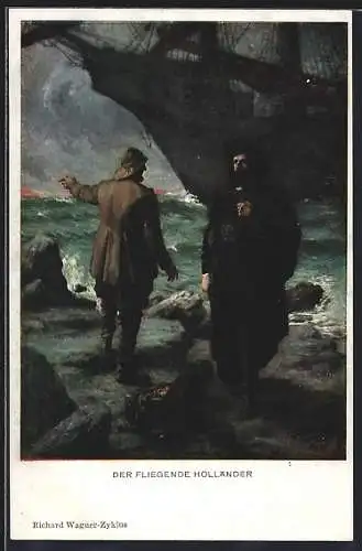 AK Richard Wagner, Der fliegende Hölländer, Männer am Ufer