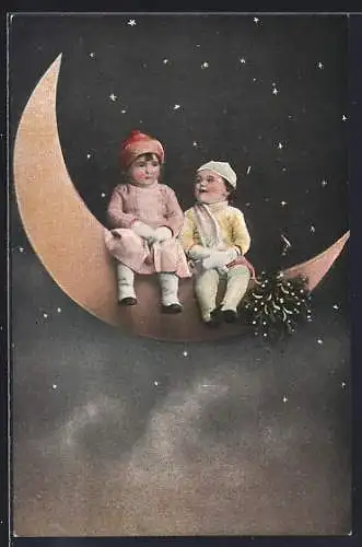 AK Kinder sitzen auf der Mondsichel