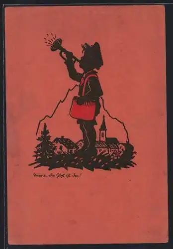 AK Kleiner Briefträger mit Trompete