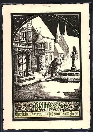 AK Nachtwächter mit Laterne und Hund, Psalm 236