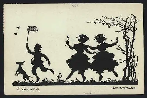 Künstler-AK R. Borrmeister: Sommerfreuden, Junge mit Schmetterlingsnetz