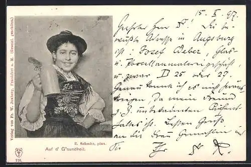 AK Frau im Dirndl mit Bierkrug