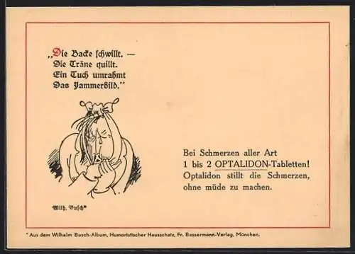 Künstler-AK Wilhelm Busch: Mann mit Zahnschmerzen