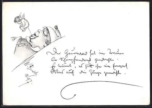 Künstler-AK Wilhelm Busch: Dankkarte für gesandte Schnepfen