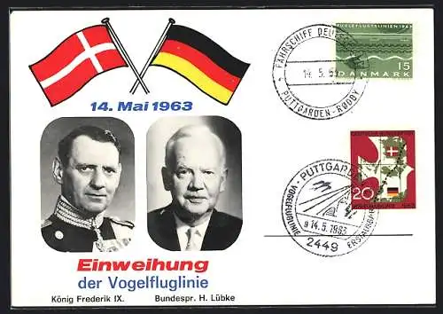 AK Portraits von König Frederik IX. von Dänemark und Bundespräsident Heinrich Lübke, Einweihung der Vogelfluglinie