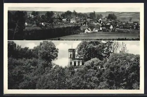 AK Meyernberg / Bayreuth, Ortsansicht und Turm im Wald