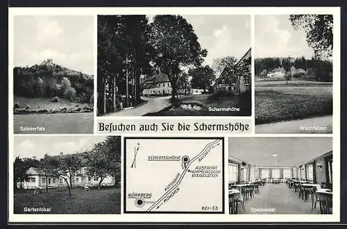 AK Schermshöhe, verschiedene Ortsansichten mit Gasthaus und Pension Schuster