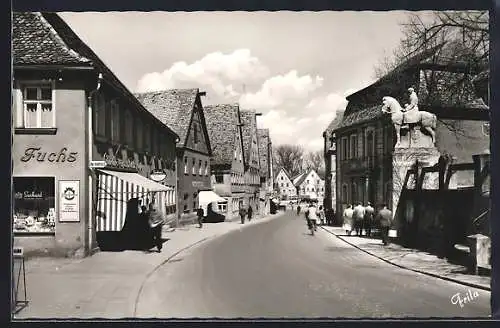 Foto-AK Roth bei Nürnberg, Hauptstrasse mit Reiterdenkmal