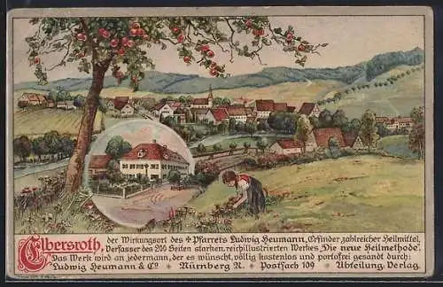 AK Elbersroth, Landschaftsansicht mit Frau und Obstbaum