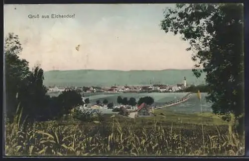 AK Eichendorf / Ndb., Ortsansicht mit Kirche und Landschaft