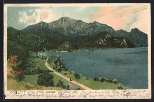 AK Kochelsee, Blick auf Herzogstand und Seeuferweg
