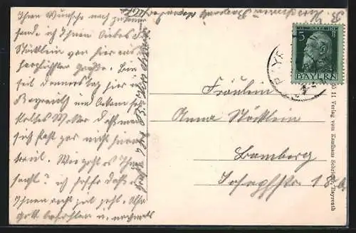 AK Bayreuth, Wagner-Theater und Villa Wahnfried, Portrait Richard Wagner