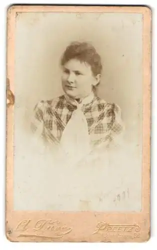 Fotografie A. Duve, Preetz, Mühlenstrasse 88, Anna Klare in kariertem Kleid