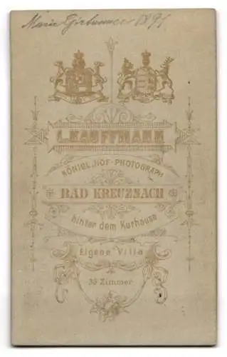 Fotografie L. Kauffmann, Bad Kreuznach, Hinter dem Kurhause, Marie Girtanner im Jahr 1891