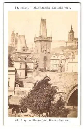 Fotografie F. Fridrich, Prag, Ansicht Prag, Malostranské mostecké veze, Kleinseitner Brückenthürme