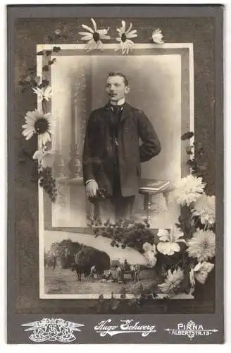 Fotografie Hugo Schwerg, Pirna, Herr im Anzug mit Schlips, im Passepartout