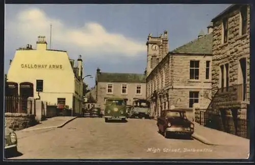 AK Palbeattie, High Street with Parked Cars and Bus, Galloway Arms Store