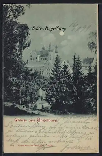 Mondschein-AK Engelburg, Blick auf das Schloss