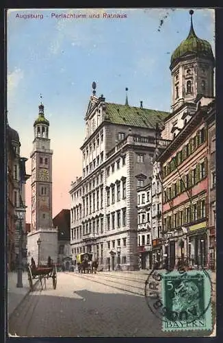 AK Augsburg, Perlachturm und Rathaus