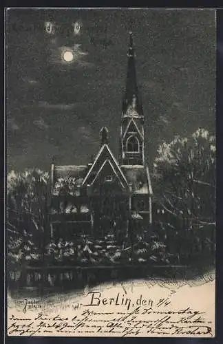 AK Berlin, Kaiser Friedrich Gedächtnis Kirche bei Mondschein