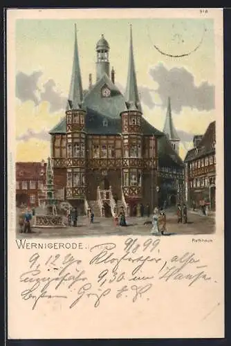 Lithographie Wernigerode, Am Rathaus