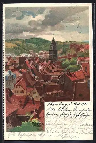 Künstler-AK Stagura: Meissen / Elbe, Blick über die Dächer
