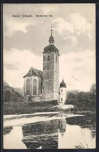 AK Markt-Erlbach, Kirche mit See