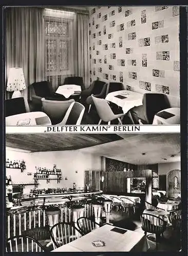 AK Berlin-Charlottenburg, Restaurant Delfter Kamin Speiseraum und Barbereich, Bleibtreustrasse 24, Inh. M. Richert
